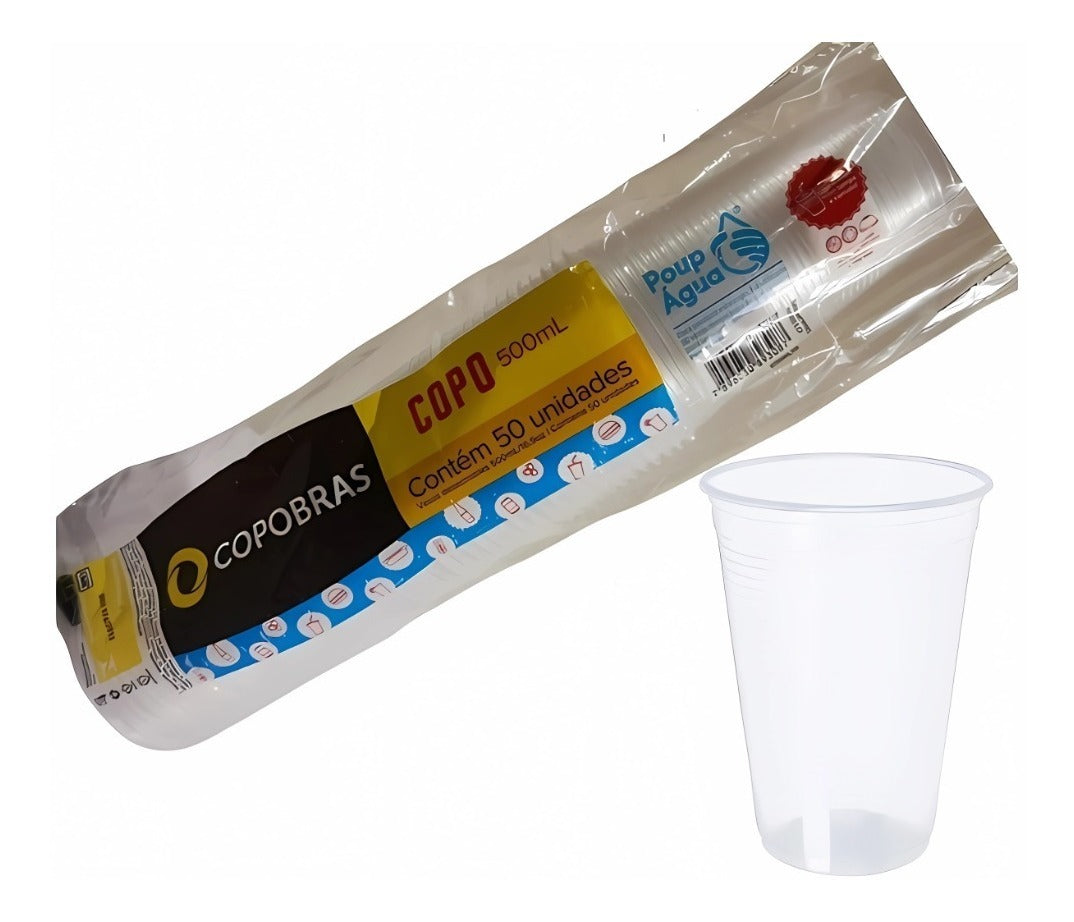 Vaso descartable 500ml - Transparente x 50 unidades